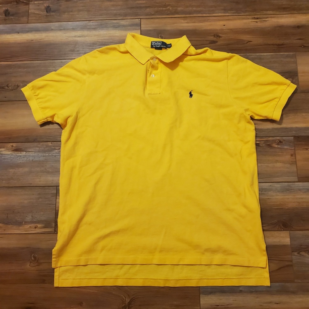 Polo Ralph Lauren Vintage Mens XXL Yellow Short Sleeve Pique Polo Shirt Pony Y2K